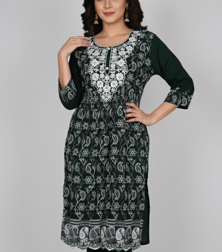 Hand-Embroidered Dark Kurti
