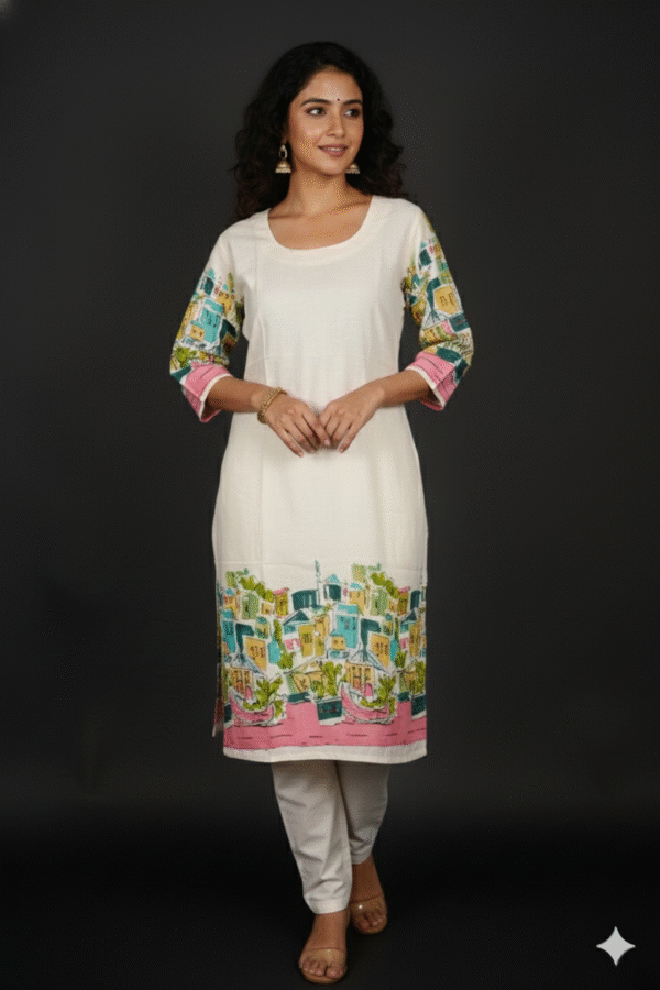 Printed Village Scene Kurta