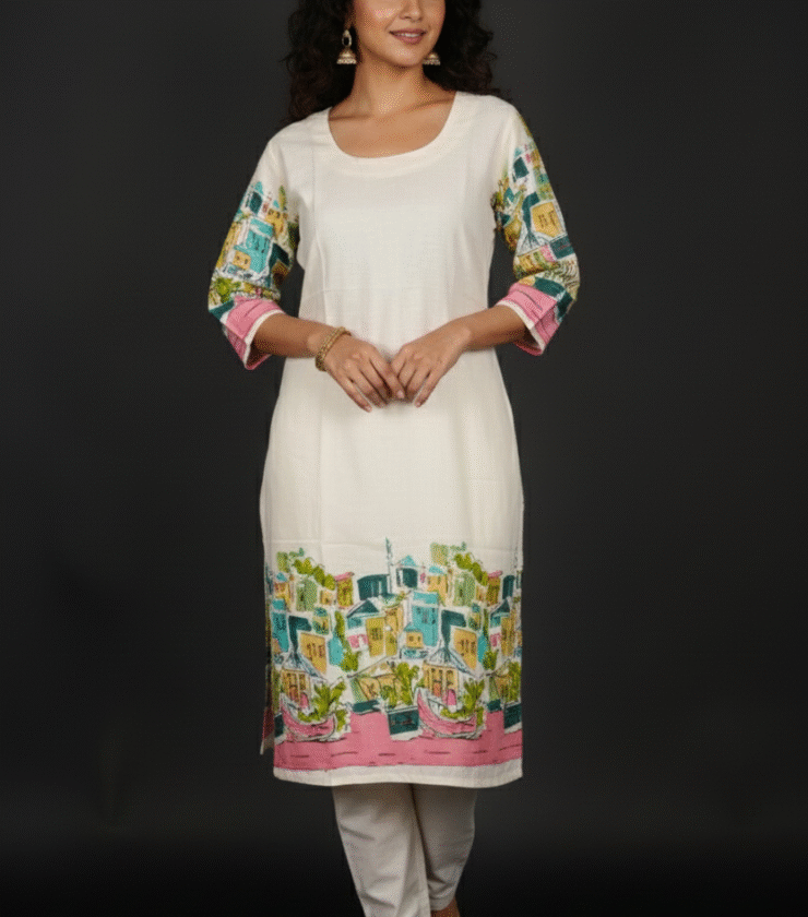 Printed Village Scene Kurta