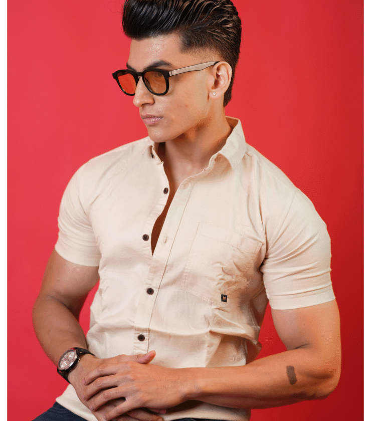men’s short-sleeved casual button-down shirt