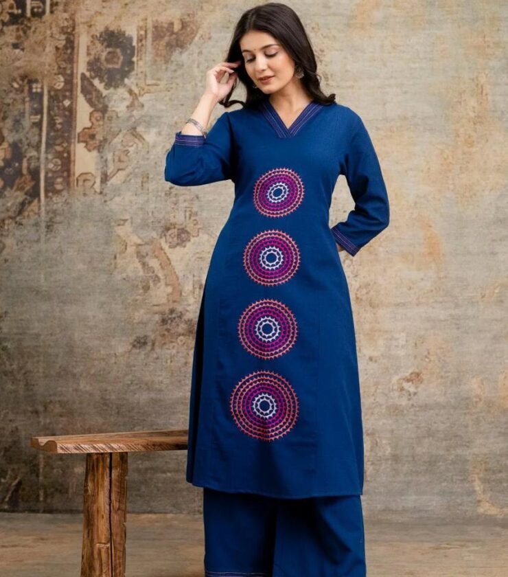 Cotton fabric Embroidery Work Kurti with Pant