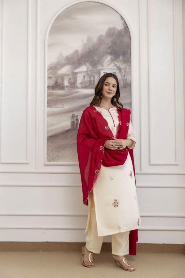 WOMEN PURE VISCOSE CHANDERI EMBROIDERED KURTA SETS