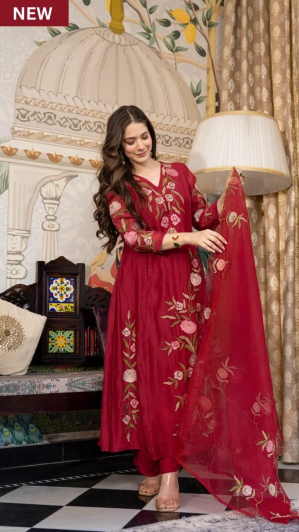 PURE VISCOSE CHANDERI WITH SEQUENCE EMBROIDERY WORK