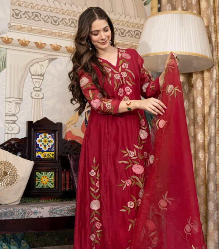 PURE VISCOSE CHANDERI WITH SEQUENCE EMBROIDERY WORK