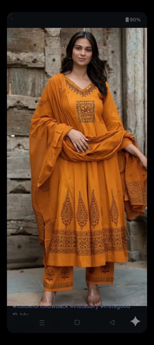 Pure Cotton discharge print kurti with pant and mulmul printed dupatta