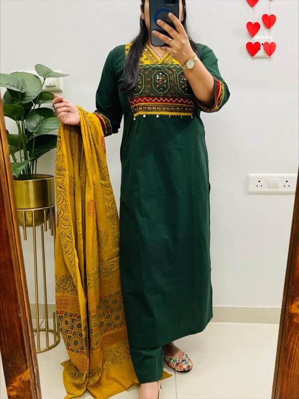 Pure Cotton kurti with print with pant and mulmul printed dupatta