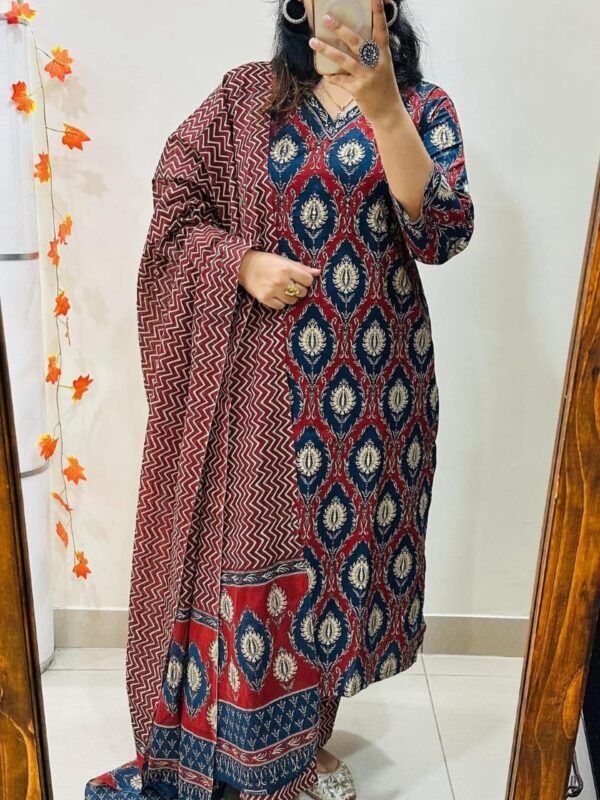 Pure fine Cotton fabric hand Work Kurti with Pant with cotton  Dupatta