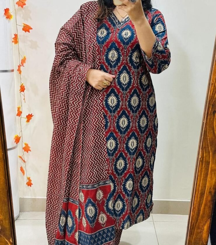 Pure fine Cotton fabric hand Work Kurti with Pant with cotton  Dupatta