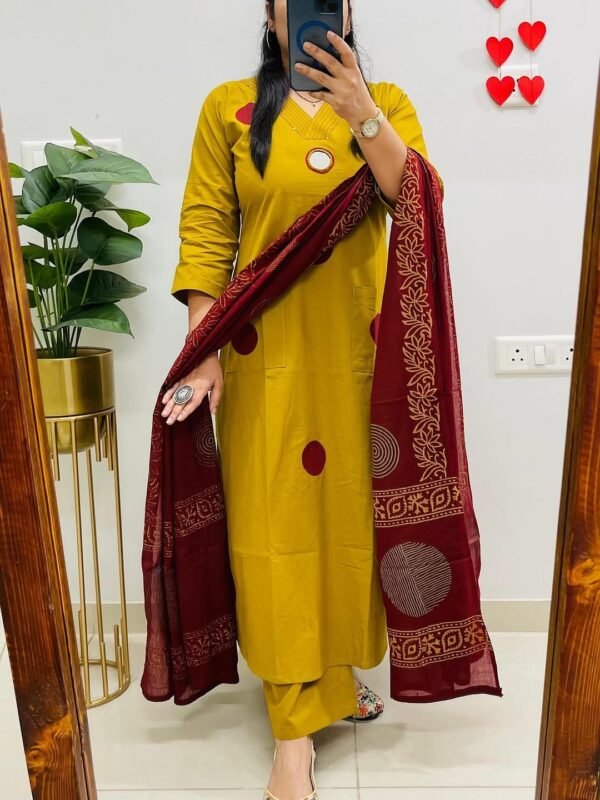 Pure Cotton handblock print kurti with pant and dupatta