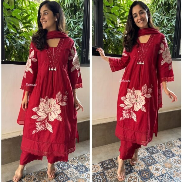  A-LINE EMBROIDERY KURTA PANT WITH DUPPATA SET