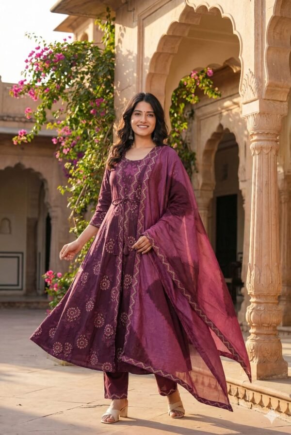 Two layer style anarkali kurti with pant and dupatta sets