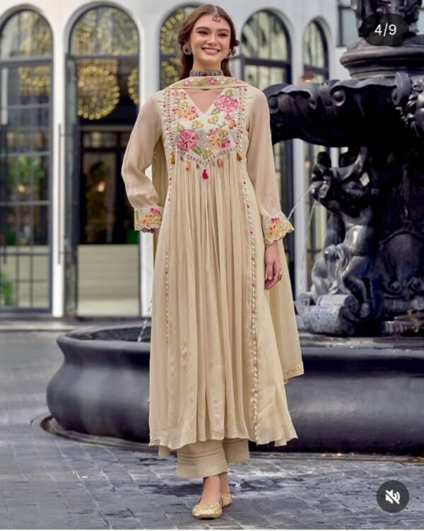 Cotton long A-line style full flair party wear dupatta sets
