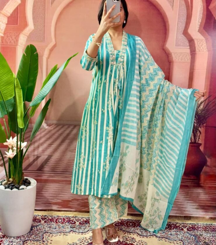 Elegant V-Neck Embroidery Kurti