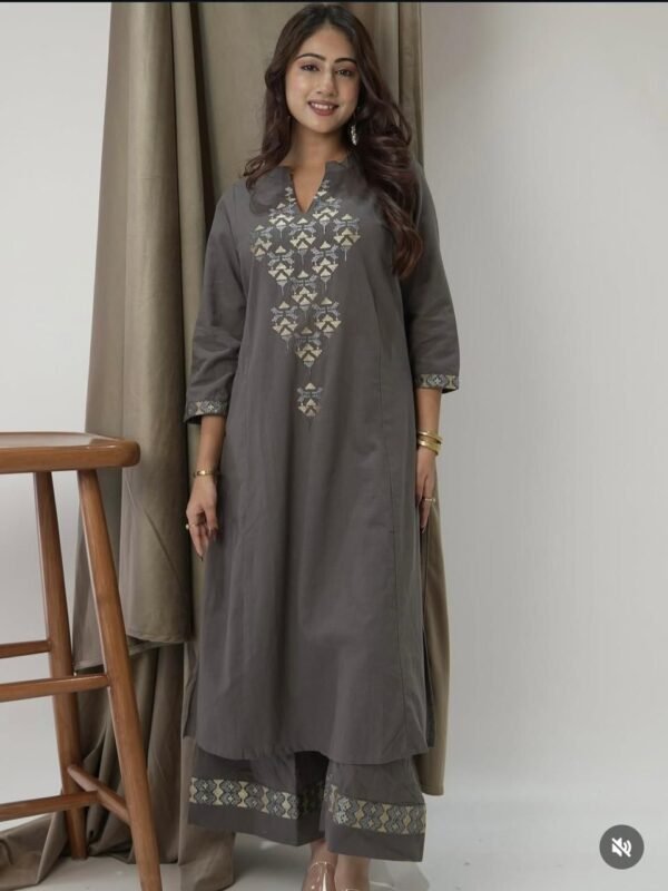 A line style kurti with pattern pant and dupatta