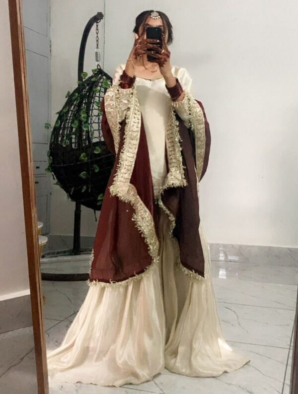 EMBROIDERED TOP, SARARA AND DUPATTA