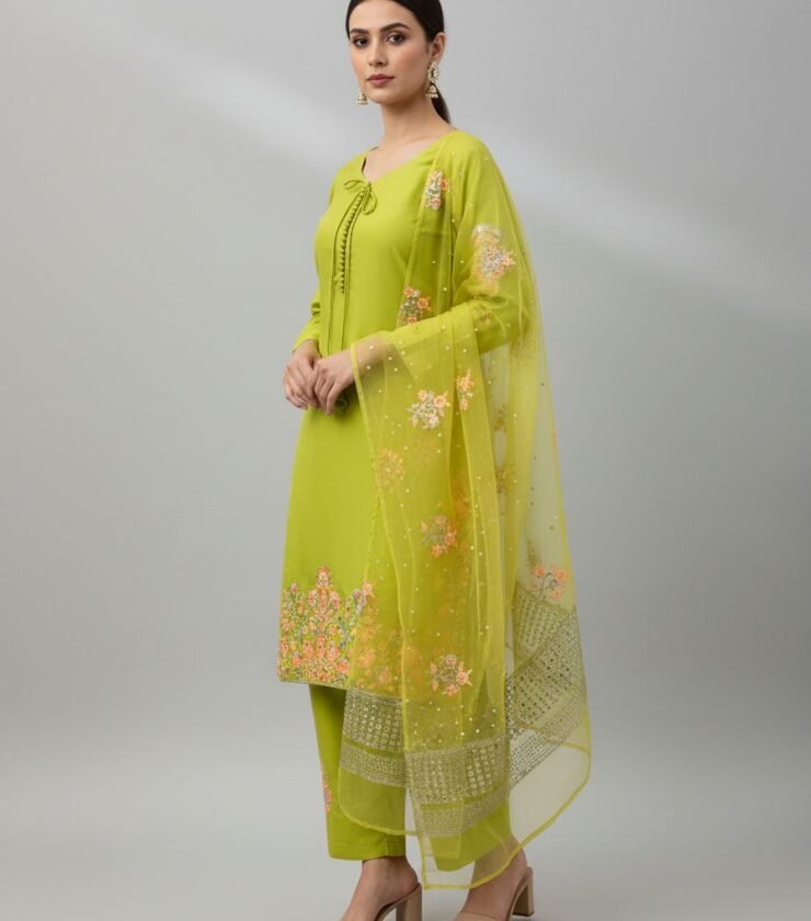Natural Crep Silk Top-Bottom And Dupatta Setv