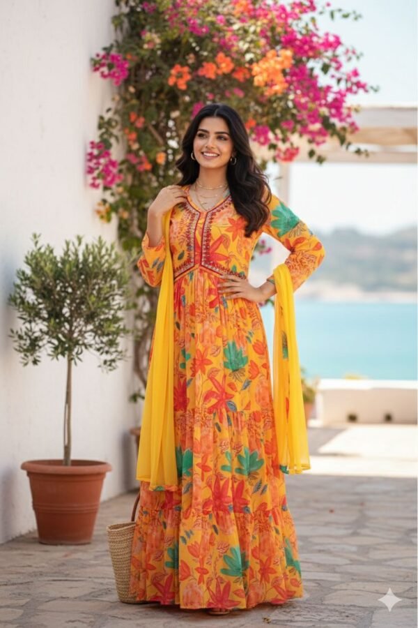 elegant printing Anarkali gown