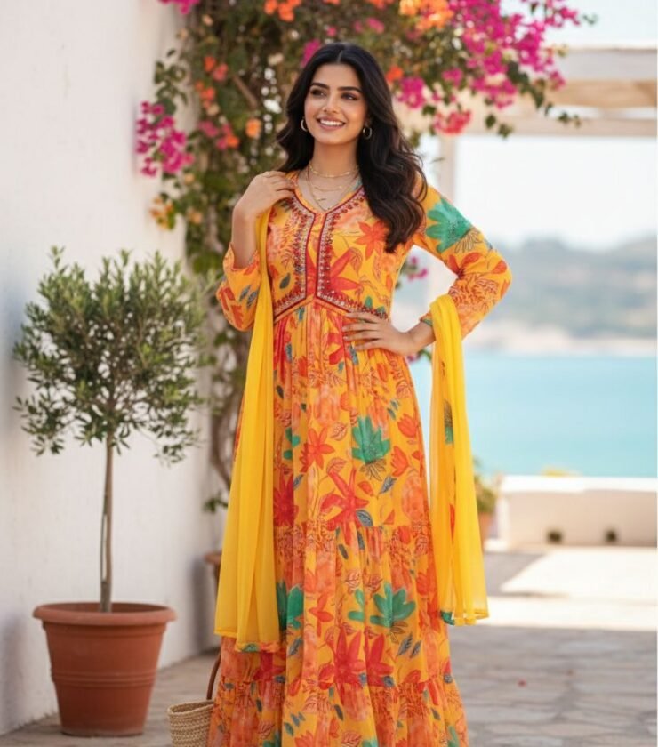 elegant printing Anarkali gown