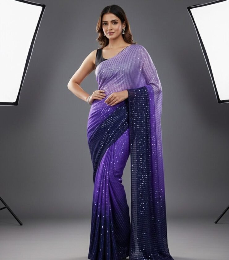 This dazzling purple ombre saree